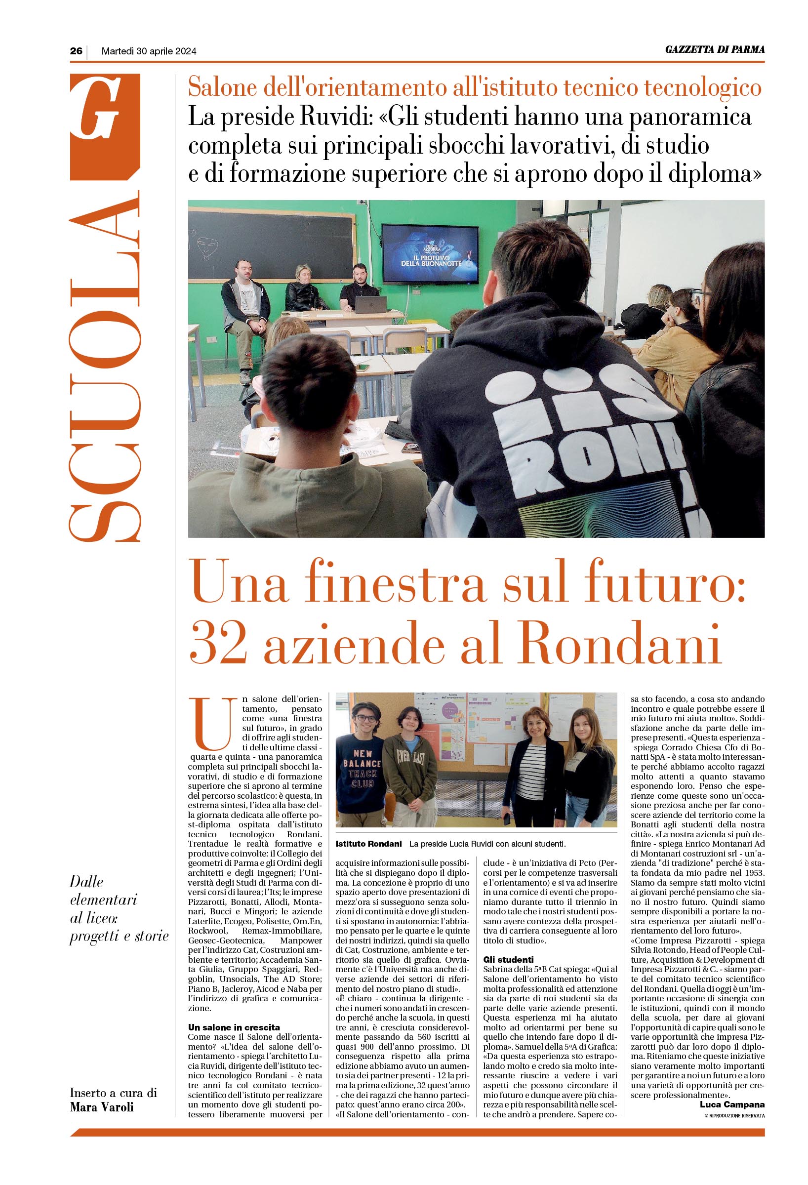 Gazzetta di Parma 30 aprile 2024 - Una finestra sul futuro: 32 aziende al Rondani