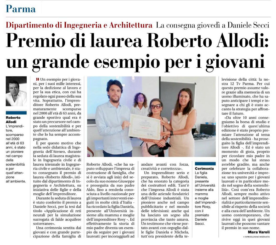 Premio di laurea Roberto Allodi 2022 - Gazzetta di Parma