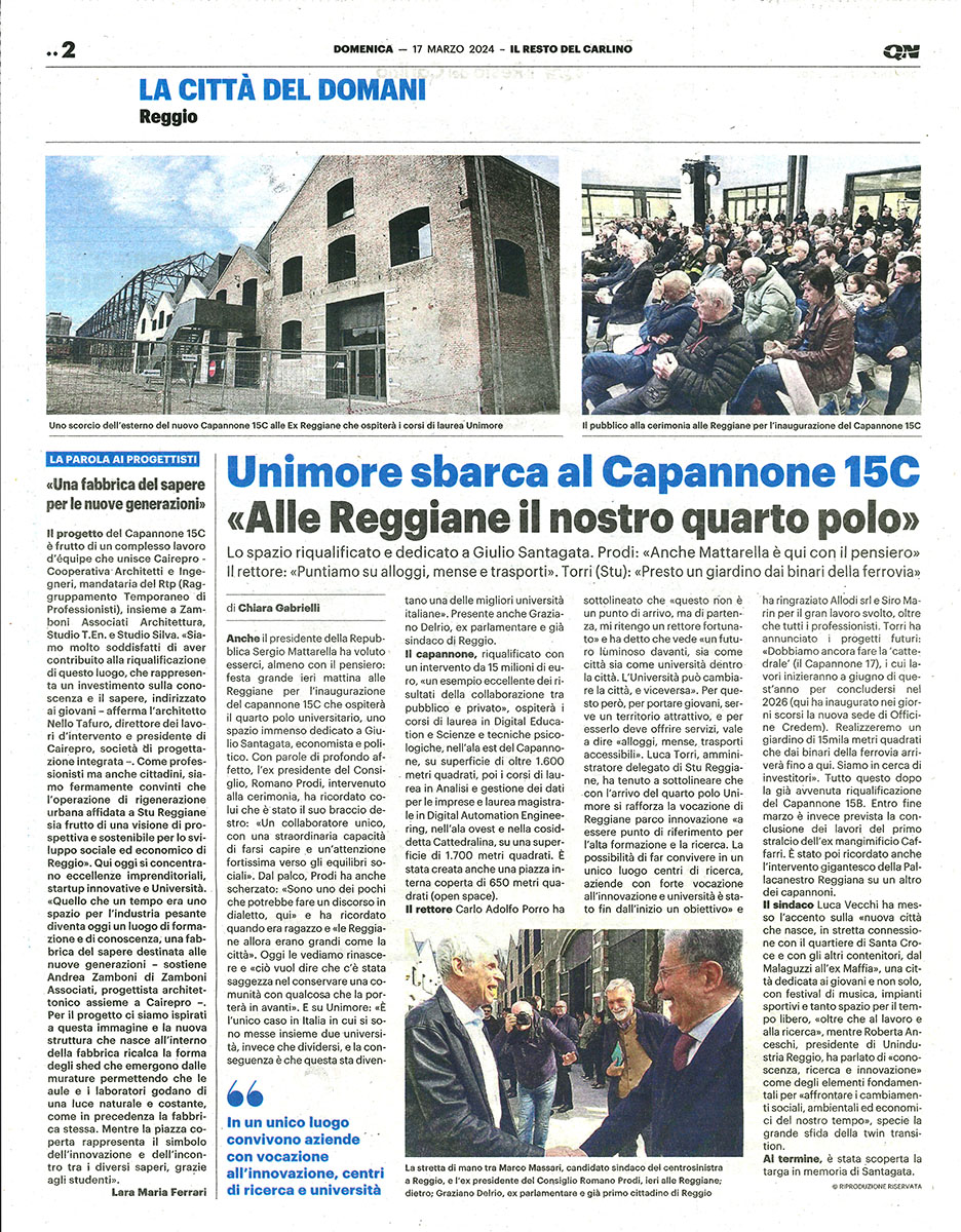 QN Il Resto del Carlino 11 marzo 24 pagina 2 Unimore Capannone 15C